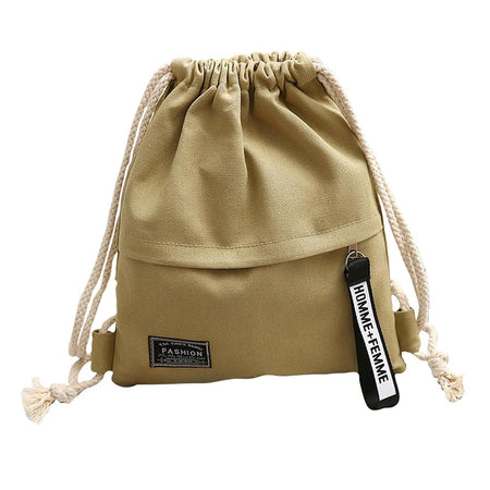 Canvas School Bag Double Shoulder Drawstring Backpack Drawstring Pocket Portable Casual Backpack Women Men Travel Backpack-A-DH