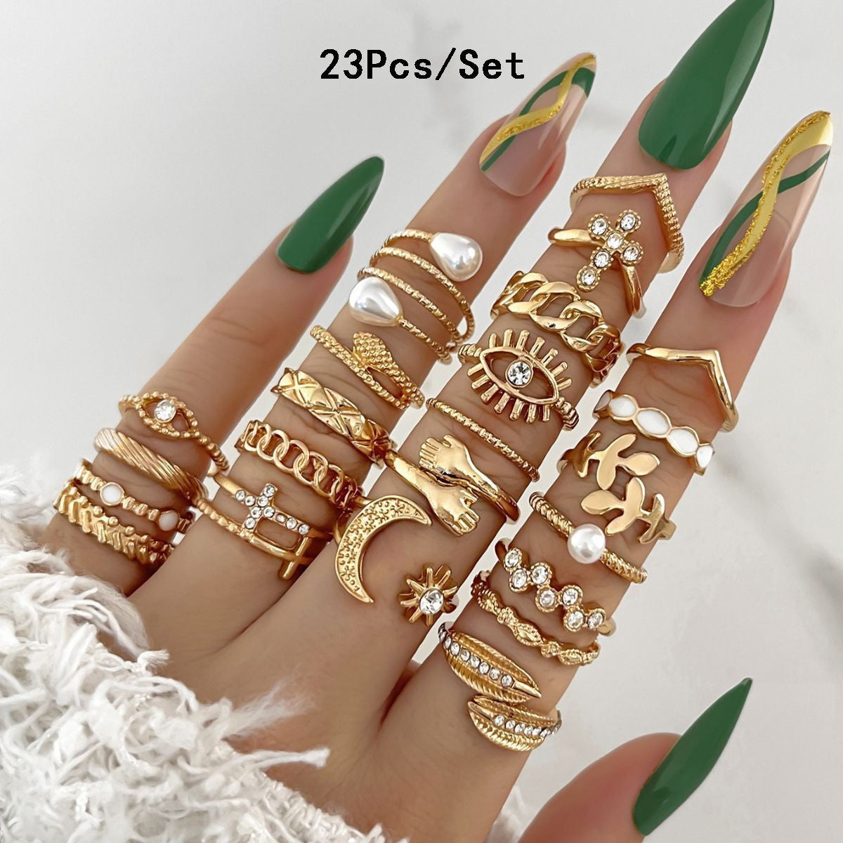 23Pcs Fashion Knuckle Rings Set For Women Crystal Star Moon Eye Wave Gold Silver Color Rings Female Trendy Party Jewelry Gift