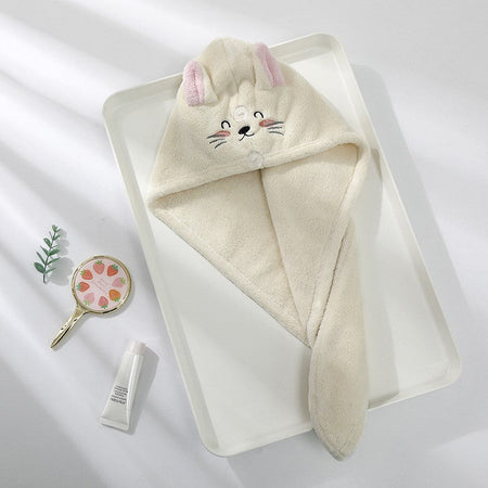 Cute Soft Microfiber Towels Shower Cap Towel Bath Hats Dry Hair Cap Quick Drying Cat Hat for Women Lady Turban Head Girl Towel
