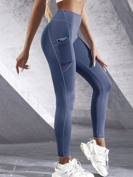 New High Waist Women's Leggings Stretch Yoga Pants Tights With Pockets Push Up Fitness Running Sportswear Solid Color Pants