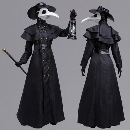 Plague Doctor Bird Cosplay Costume Medieval Hooded Robe Horrord Monk Steampunk Cloak Halloween Carnival Adult Kids Lantern Stick