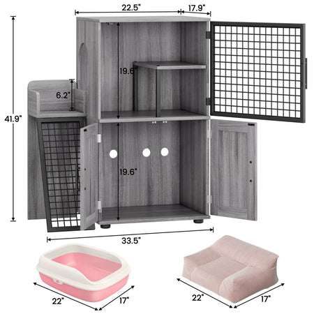 Cat Litter Box Enclosure with Platform,Double Layer Cat Litter Hidden Furniture,Cat Washroom Furniture,Cat House with Ladder