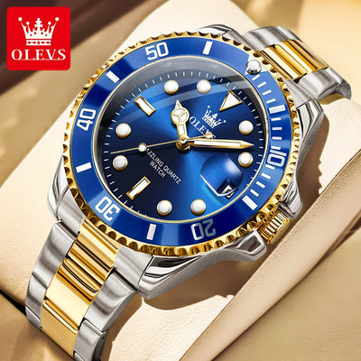 OLEVS Men's Watches Trend Luxury Fine Steel Strap Big Date Original Brand Quartz Wristwatch for Man Waterproof Luminous 5885 New