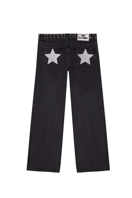 Y2K Women's Straight Leg Jeans Personalized Lucky Star Texture Retro Baggy Jeans Stylish High Street Willow Nail Low Waist Jeans