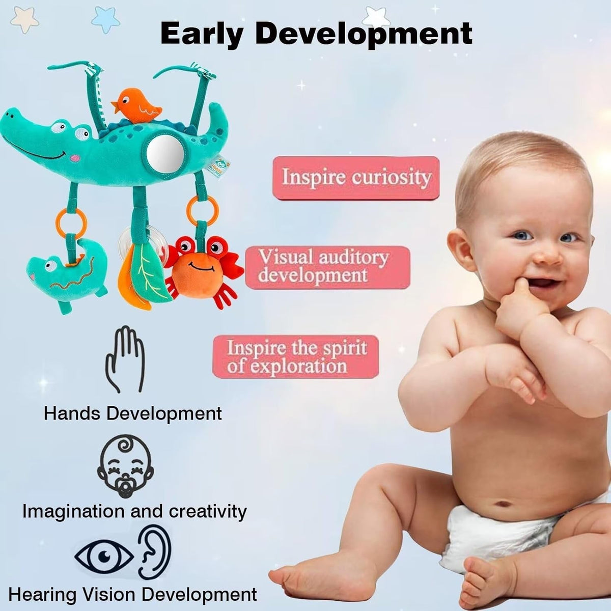Baby Baby Stroller Arch Toys Car Seat Activity Hanging Toy Infant Soft Plush with Sound Wind Chimes Dolls for Babie Newborn Gift