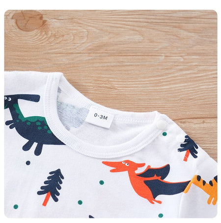Newborn Clothes Cute Cartoon Dinosaur Full Print CottonComfortable And SoftSummer Boys And Girls0-18 Short Sleeved Baby Jumpsuit