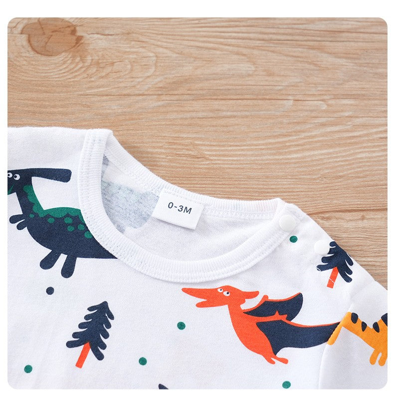 Newborn Clothes Cute Cartoon Dinosaur Full Print CottonComfortable And SoftSummer Boys And Girls0-18 Short Sleeved Baby Jumpsuit