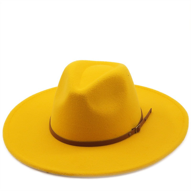 9.5cm Wide Brim Fedora Hats with Brown Belt Autumn Winter Women Party Top Hat Men Jazz Retro Cowboy Felt Cap Panama Sun Hat