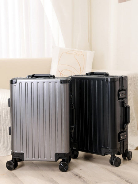 All-aluminum-magnesium alloy suitcase: women's 24-inch aluminum-framed swivel trolley case, men's 20-inch boarding travel metal