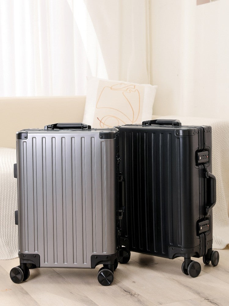 All-aluminum-magnesium alloy suitcase: women's 24-inch aluminum-framed swivel trolley case, men's 20-inch boarding travel metal