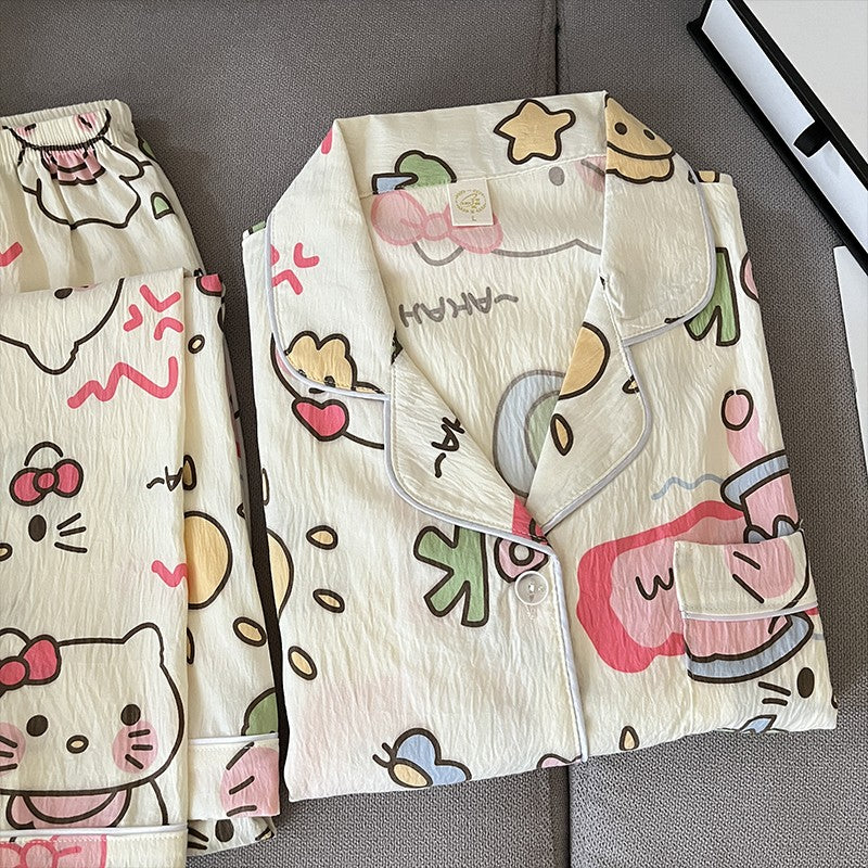 Plus Size Womens Home Wear Big Size Cute Kitty Pajamas Design Sleepwear Set Comfy and Loose Fit Korean Reviews Many Pajamas Y2K