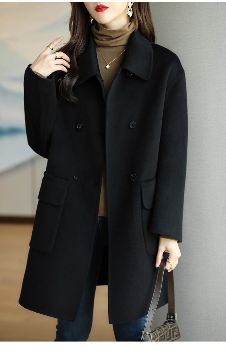 Plus Size Women's Thickened Woolen Coat Hot Sale Of The Season Autumn Winter New Style Coffee Color Slimming Mid-Length Korea...