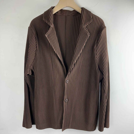 Miyake New 2025 Spring Suit Long Sleeve Pleated Pleated Men's Jacket Lapel Pleated Solid Color Fashion Loose Plisse Casual Top