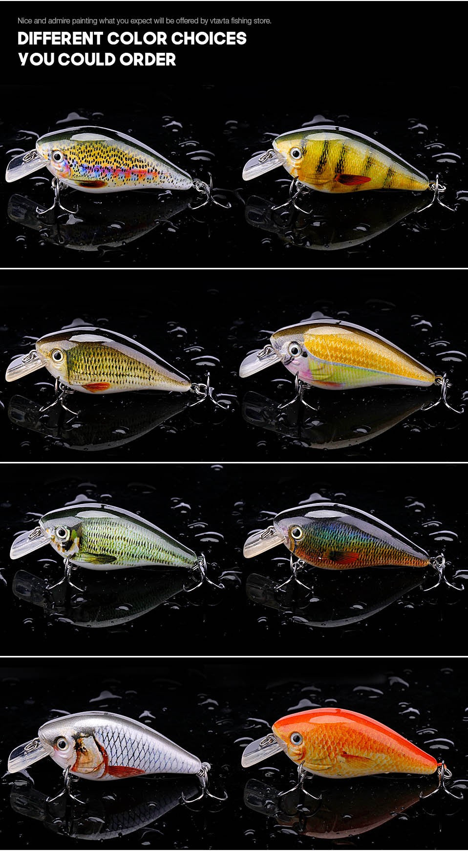 VTAVTA 5cm/7cm Crankbaits Fishing Lure Floating Wobblers for Pike Black Minnow Lures for Fishing Artificial Bait Fishing Tackle