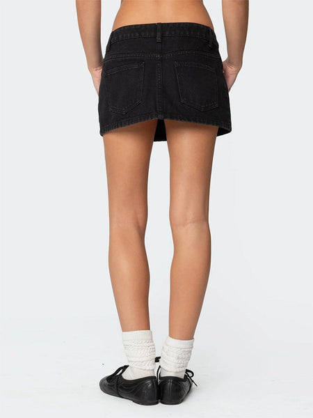 Womens Denim Mini Skirt Y2k Vintage Low Rise Jean Skirt Sexy Going Out A-Line Pencil Bodycon Short Skirt with Pockets