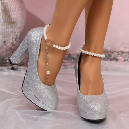Fashionable New Comfortable Fashion Show Sexy Women's Shoes Spring Autumn Elegant Solid Color Round Toe Banquet Pearl High Heels