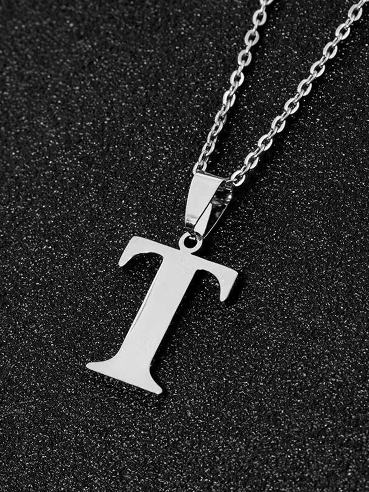 DGIDDK Stainless Steel Fashion Simple A-Z Small Letter Necklace Initial Pendant Fine Chain Alphabet Men Women Jewelry Gift