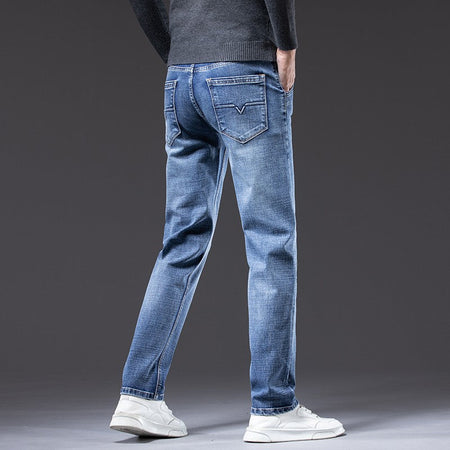 Autumn Winter New Business Men's Jeans Classic Fashion Stretch Washed Casual Denim Trousers Comfortable Straight Male pants