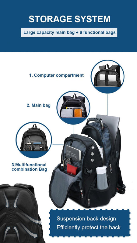 Brand Men's Backpack Anti-theft Waterproof 17inch Laptop Backpacks USB Charging Business Travel Backpack School Bag Male Mochila