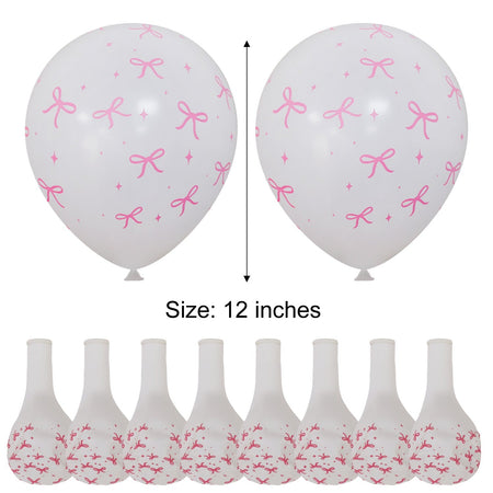 50/10pcs Bow Theme Latex Balloon 12 Inches Bowknot Print White Balloons for Kids Girls Birthday Baby Shower Wedding Party Decor