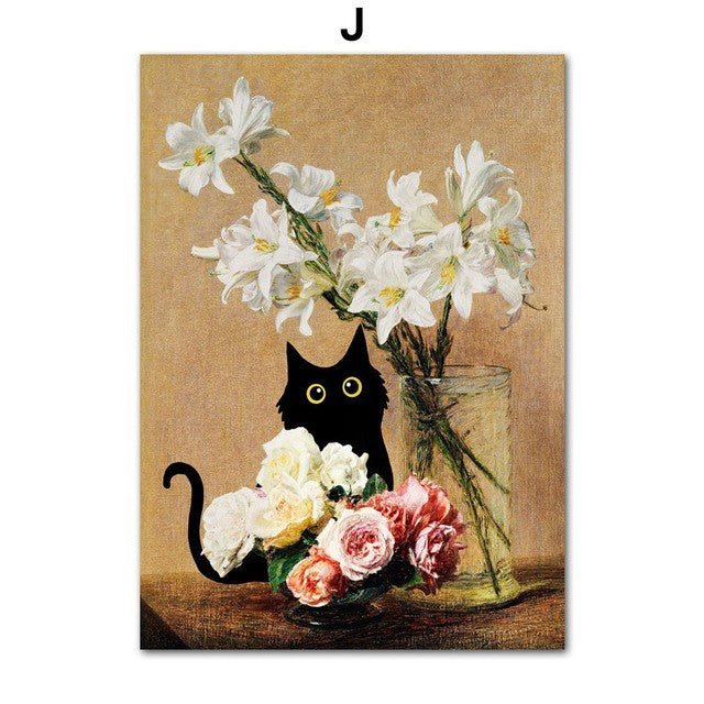Funny Art Matisse Monet Black Cat Van Gogh Sunflowers Canvas Painting Posters and Prints Wall Pictures for Living Room Decor