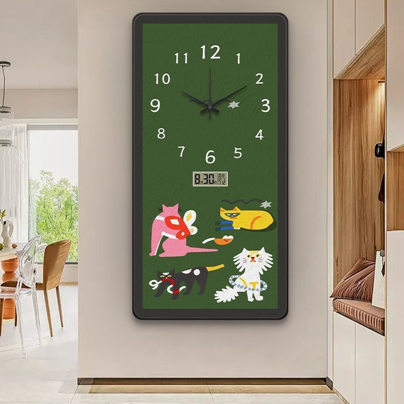 Perpetual calendar living room wall clock, French retro style, silent home electronic time clock, wall hanging painting
