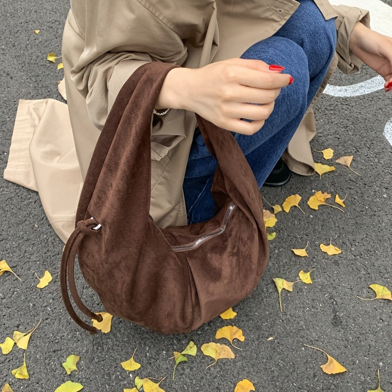Retro Suede Leopard Print Saddle Bag for Women, Trendy Autumn and Winter Fashion, Underarm Bag, Large Capacity Handbag