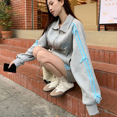 Lapel Collar Long Sleeved Hooded Y2k Sweet Korean Ins Sweatshirts for Women Clothing Loose Autumn Zipper Coat Top Women