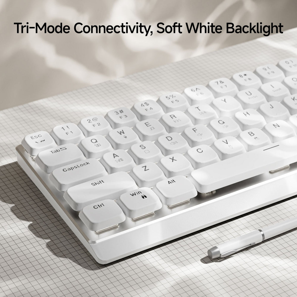 EWEADN Tri-Mode Ergonomic Wireless Gaming Keyboard,BT/2.4G/Wired,Low Profile Switch,Screen Display,Silent,Knob, for PC/Laptop