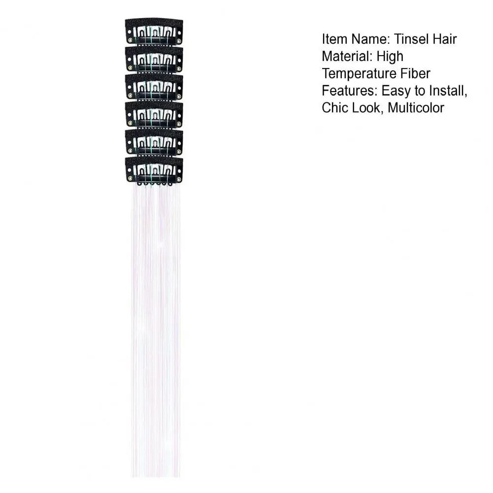 6Pcs 50cm Sparking Shiny Hair Tinsel Hair Extensions Tinsel Synthetic Hair Clip  Extensions Women for Braiding Headdress