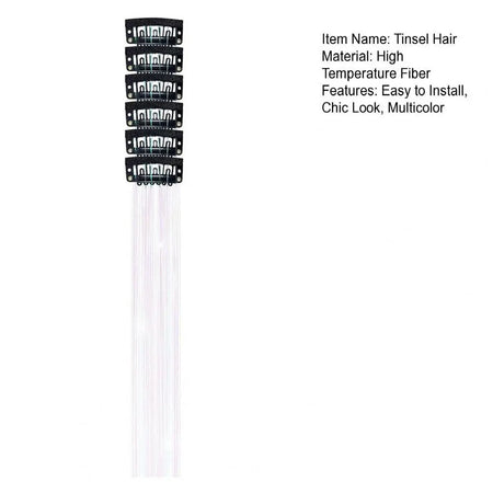 6Pcs 50cm Sparking Shiny Hair Tinsel Hair Extensions Tinsel Synthetic Hair Clip  Extensions Women for Braiding Headdress