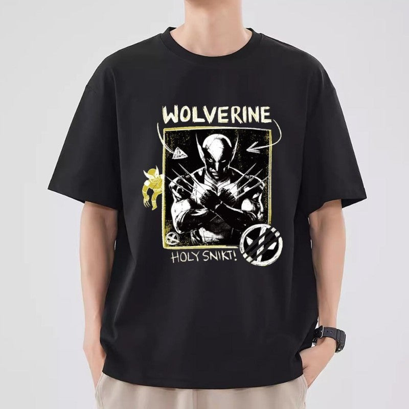MINISO Deadpool Wolverine T Shirt Men Couple Combination Clothes Short Sleeve Collar Fashion T-shirt Man Cool Cotton Unisex Tops