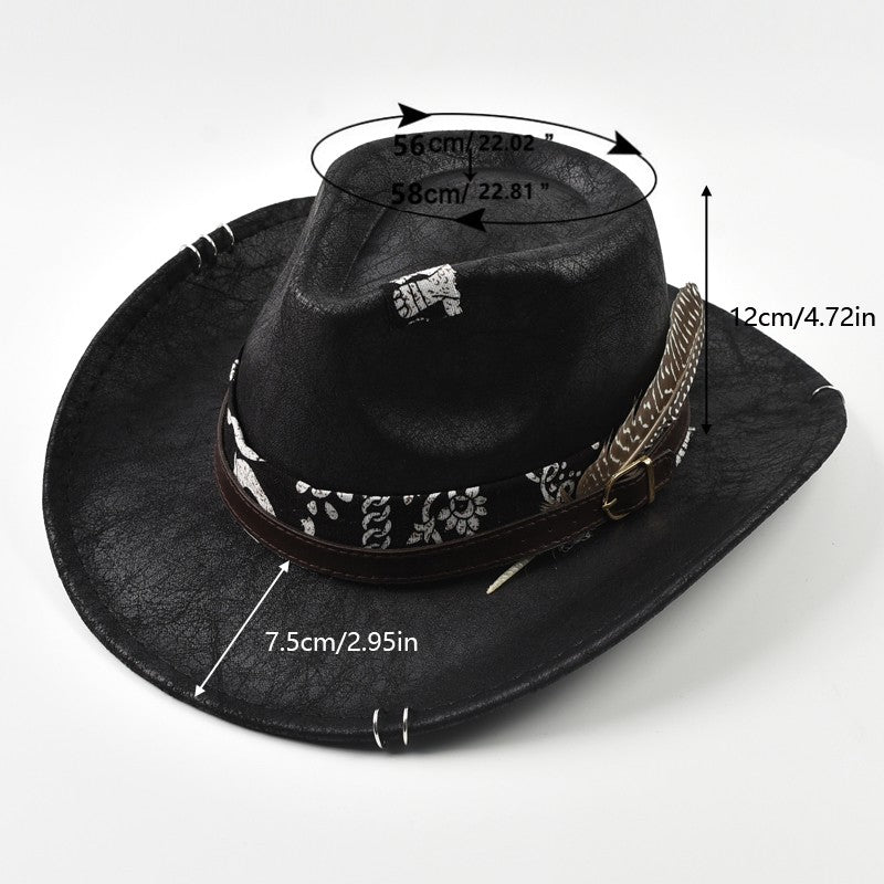 Vintage Faux Leather Western Cowboy Hat For Men Handmade Gentleman Jazz Hats Panama Cowgirl Hat Sombrero Hombre
