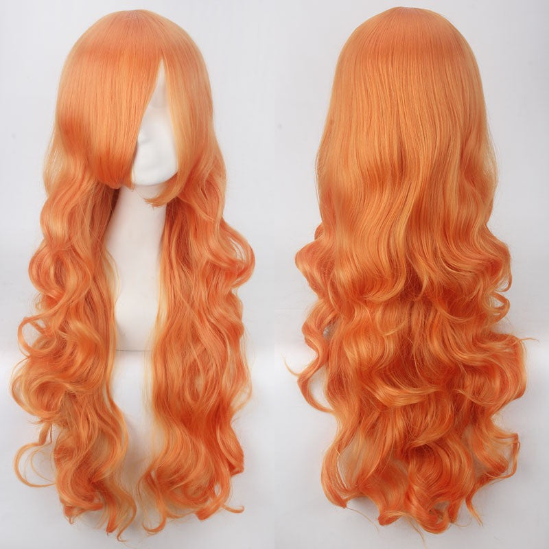 European and American style cos color anime wig, with foreign trade buckle net, universal, 80CM long, curly Synthetic fiber wig