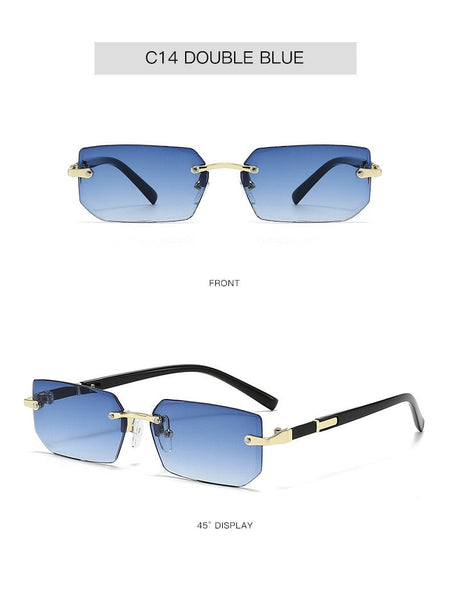 Rimless Sunglasses Rectangle Fashion Popular Women Men Shades Small Square Sun Glasses for Female Male Summer Traveling Oculos