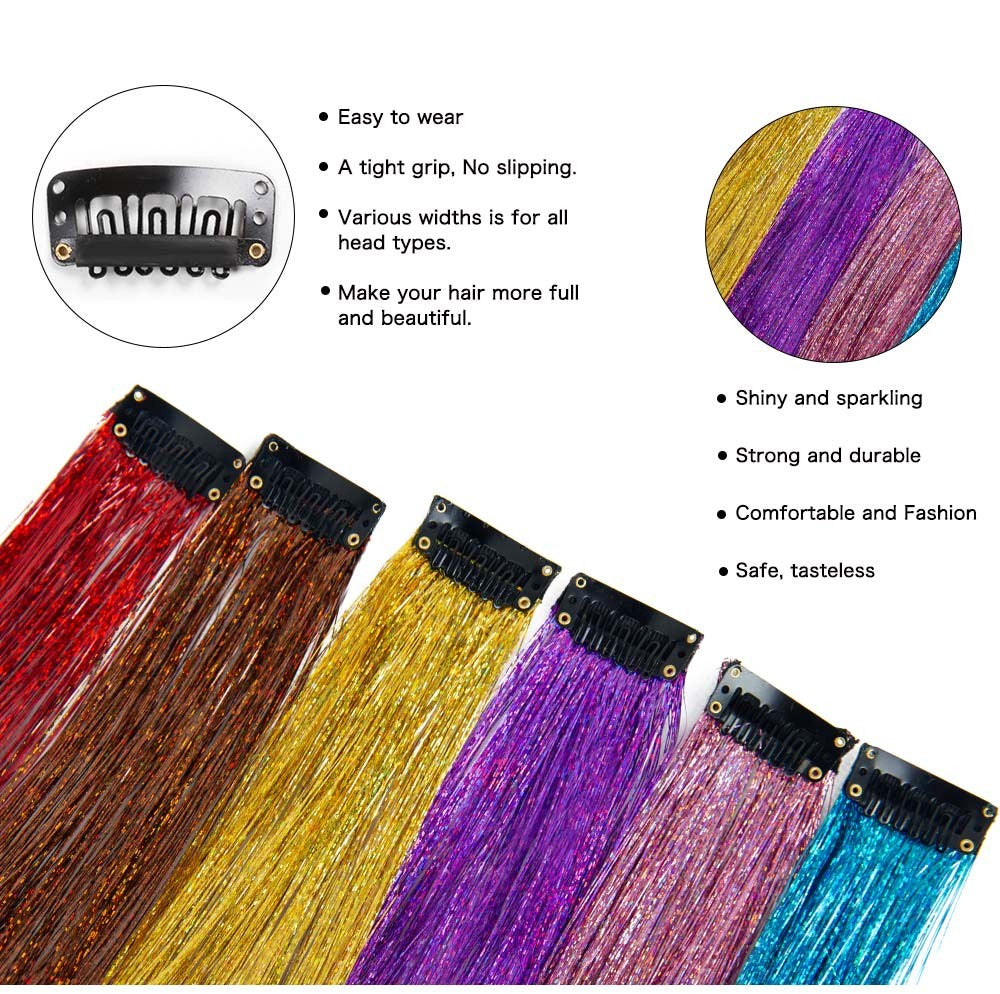 New Hair Tinsel Clip In Extensions Shiny Sparkle Hair Tinsel Glitter Fairy Hair Tinsel Kit Clip In Sparkle Hair Extension 19.5In