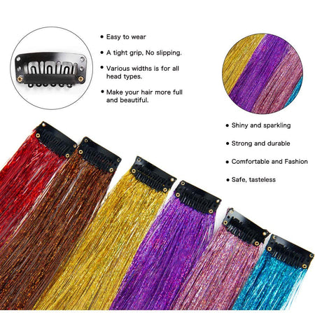 New Hair Tinsel Clip In Extensions Shiny Sparkle Hair Tinsel Glitter Fairy Hair Tinsel Kit Clip In Sparkle Hair Extension 19.5In