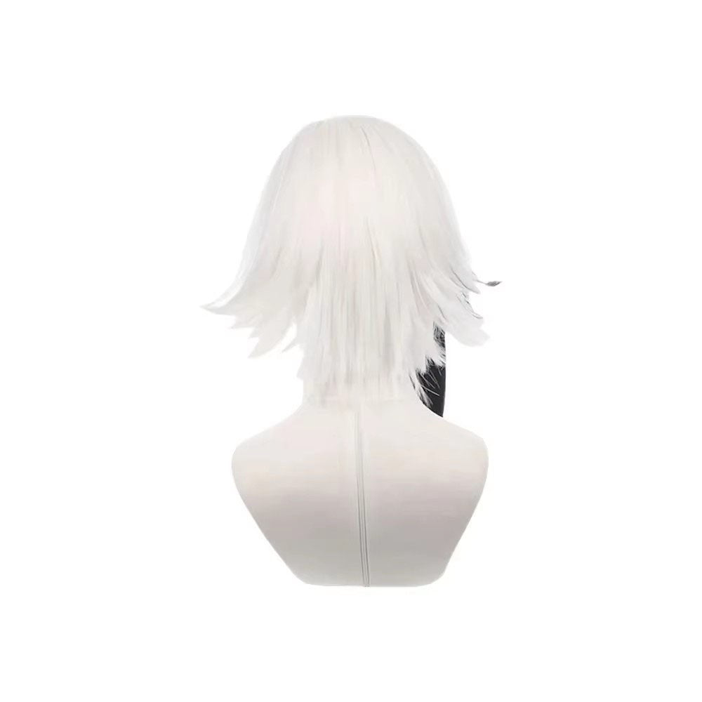 Anime Cosplay Arlecchino Wig Short Straight White Black Synthetic Hair Peluca For Frieren Festival Halloween Props
