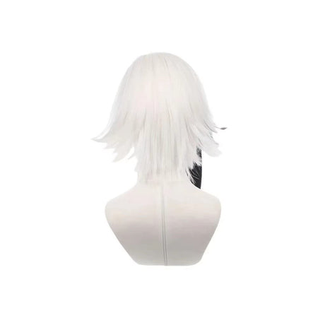Anime Cosplay Arlecchino Wig Short Straight White Black Synthetic Hair Peluca For Frieren Festival Halloween Props