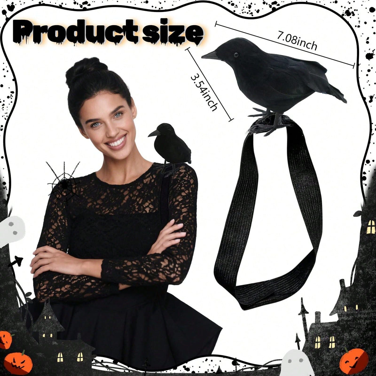 Halloween Realistic Crow Statue Shoulder Strap Style for Halloween Party Indoor Outdoor House Garden Decoration Christmas Party