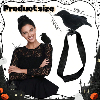 Halloween Realistic Crow Statue Shoulder Strap Style for Halloween Party Indoor Outdoor House Garden Decoration Christmas Party