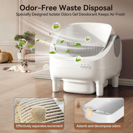 Smart Cat Litter Box with App Control, Self-Cleaning, Dual Safety Sensors, 11L Bin, Deodorizing for Multiple Cats