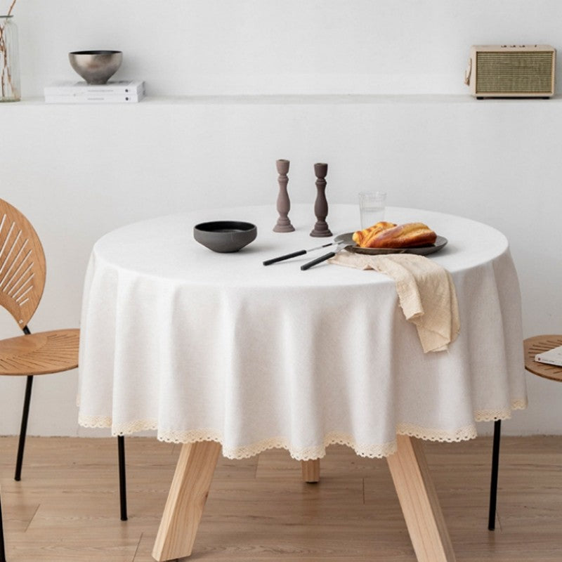 Large Round Tablecloth Solid Color Cotton Linen Waterproof Table Cloth Oil-Proof Table Cover for Kitchen Garden Restaurant