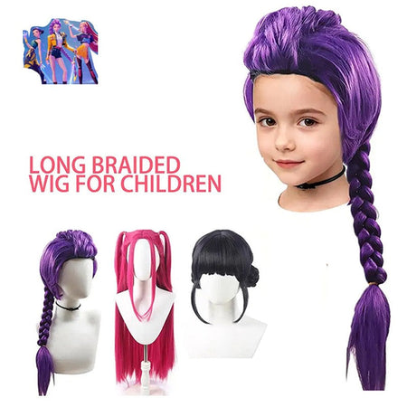 Kpop Demon Hunters Wig Rumi Mira Zoey Wig For Kids Synthetic Hair Cosplay Halloween Party Chindren Use