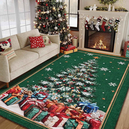 Christmas Rug Washable Non Slip Vintage Christmas Tree Living Room Entryway Mat Indoor for Bedroom Dining Room Playroom Carpet