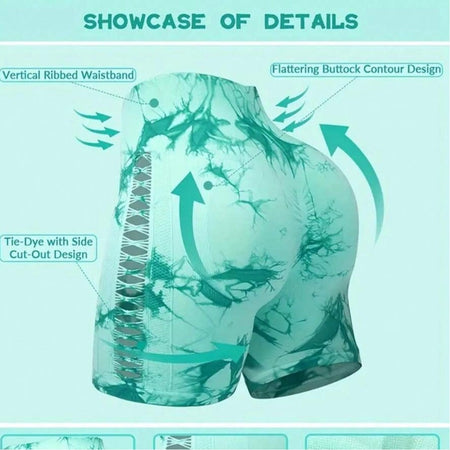 2pcs Tie Dye Mesh Yoga Pants Shorts High Waisted Hip Lifting Quick Drying Outdoor Sports Running Fitness Biker Trousers