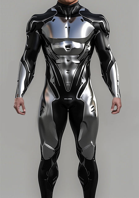 CyberPunk Futuristic Mechanical Armour Jumpsuit Cool Fighter Cosplay Bodysuit Steampunk Costume Halloween Party Shows Men Zentai