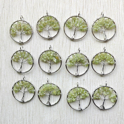 Natural Amethysts Roses Quartz Stone Handmade Wire Wrapped Tree of Life Pendants 30mm for Jewelry Marking Wholesale 12pcs/lot