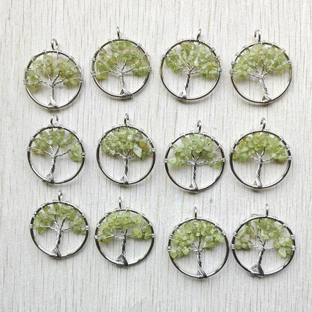 Natural Amethysts Roses Quartz Stone Handmade Wire Wrapped Tree of Life Pendants 30mm for Jewelry Marking Wholesale 12pcs/lot