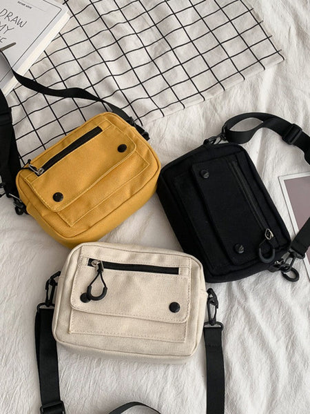 Women Canvas Handbags Korean Mini Student Bag Cell Phone Simple Small Crossbody Casual Ladies Zipper Shoulder Bag